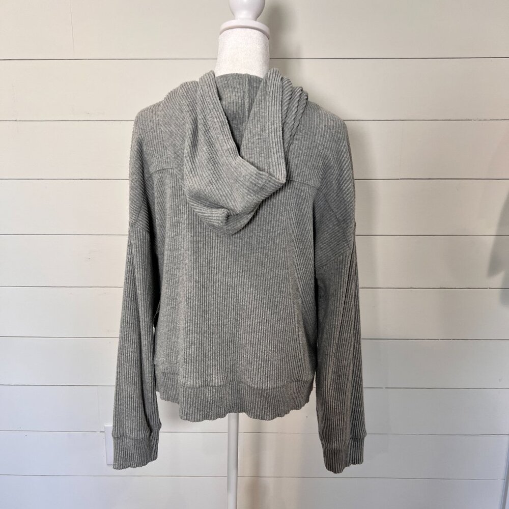 Gap Gray Ribbed Pullover Shirt with Hoodie Size L - Picture 6 of 9